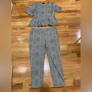 Ashley Stewart Plaid Women's Peplum Top and Pants Set